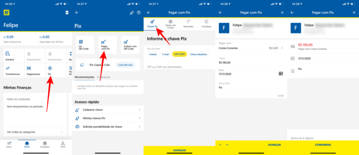 Transferir Pix pelo Banco do Brasil (Imagem: Reprodução/Banco do Brasil)