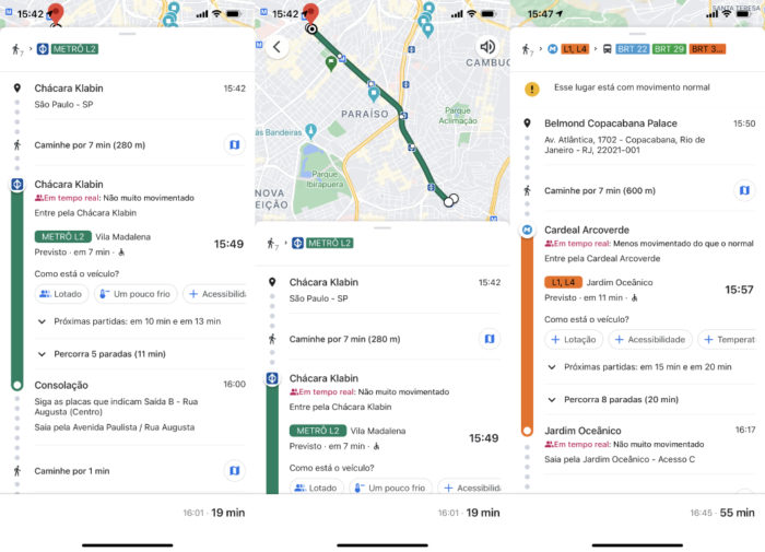 Google Maps exibe lotação em tempo real (Imagem: reprodução/Google Maps)