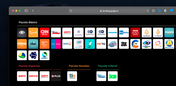 Canais da Guigo TV, serviço de IPTV pago (Imagem: Reprodução/Guigo TV)