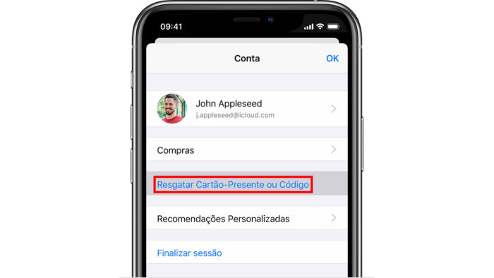 Tela de resgate de gift card da Apple (Imagem: Divulgação/Apple)