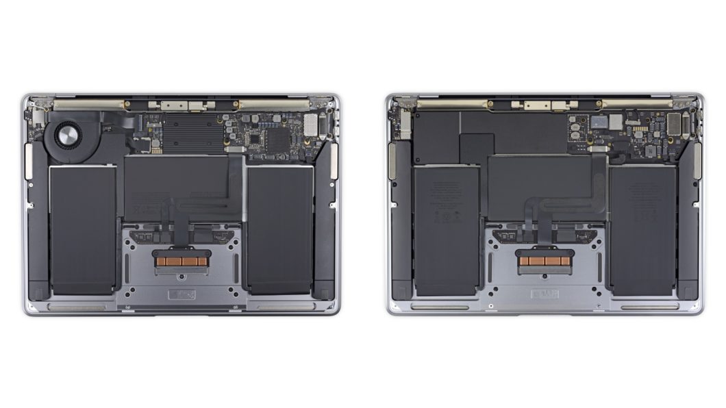 MacBook Air com processador Intel e com Apple M1 lado a lado (Imagem: Reprodução/iFixit)
