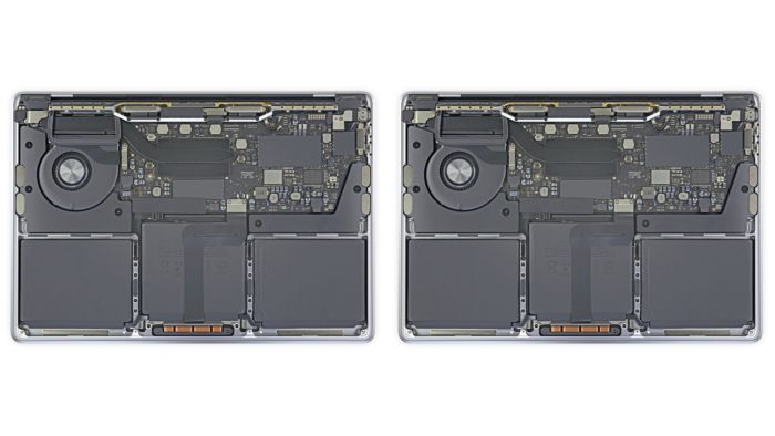 MacBook Pro com processador Intel e com Apple M1 lado a lado (Imagem: Reprodução/iFixit)