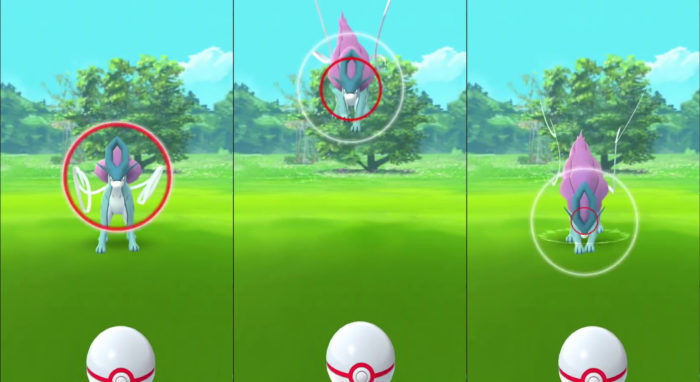 Posição do anel nas jogadas boa, ótima e excelente (Imagem: Reprodução/Niantic/The Pokémon Company)