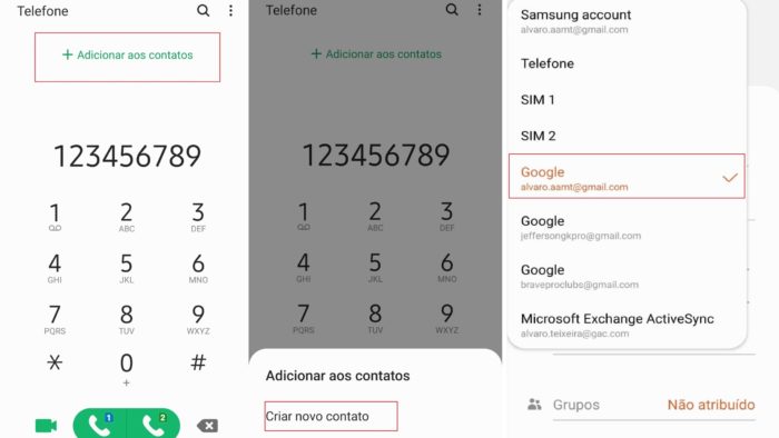 Você pode salvar um contato diretamente na conta Google (Imagem: Reprodução / Android)