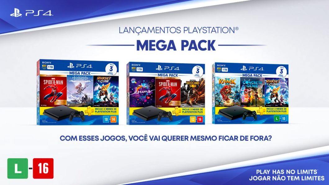 Mega Packs do PS4 acompanham controle, jogos e PS Plus (Imagem: Sony/Divulgação)