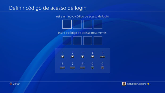 Tela de criação do código de acesso de login no PS4 (Imagem: Reprodução/Sony)