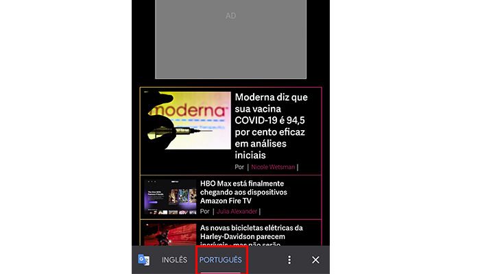 Tradução do Google Chrome no celular (Imagem: Reprodução/The Verge)