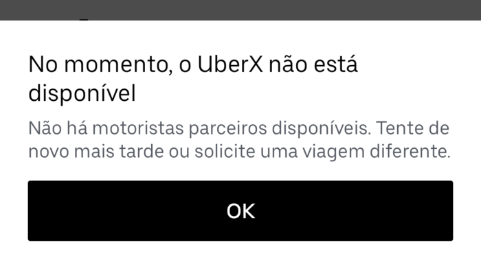 "No momento, o UberX não está disponível" (Imagem: Reprodução/Uber)