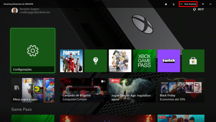 Tela do Xbox One no Xbox Console Companion (Imagem: Reprodução/Microsoft)