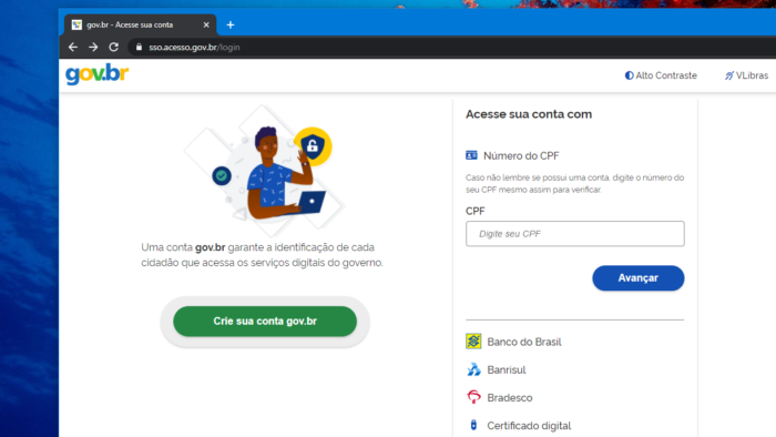 Gov.br tem opção de login pelo Bradesco (Imagem: Reprodução)