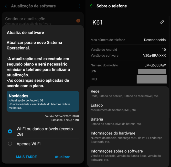 LG K61 recebe Android 10 (Imagem: Reprodução/Paulo Barba)