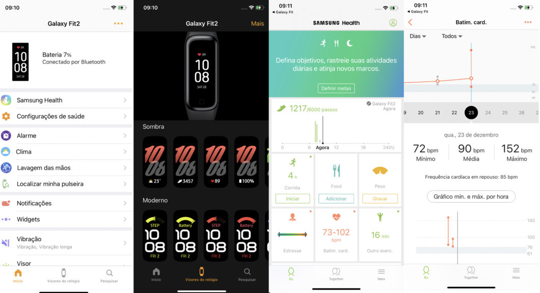 App Galaxy Fit (direita) e Samsung Health (esquerda)