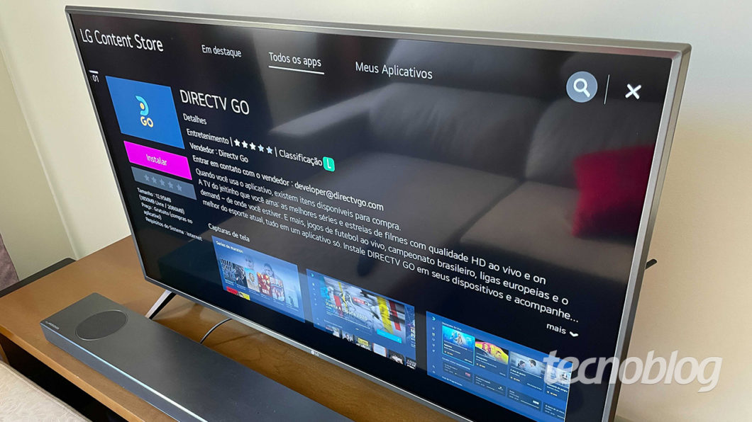 Aplicativo do DirecTV Go em TV LG 4K UN8000 (Imagem: Paulo Higa/Tecnoblog)