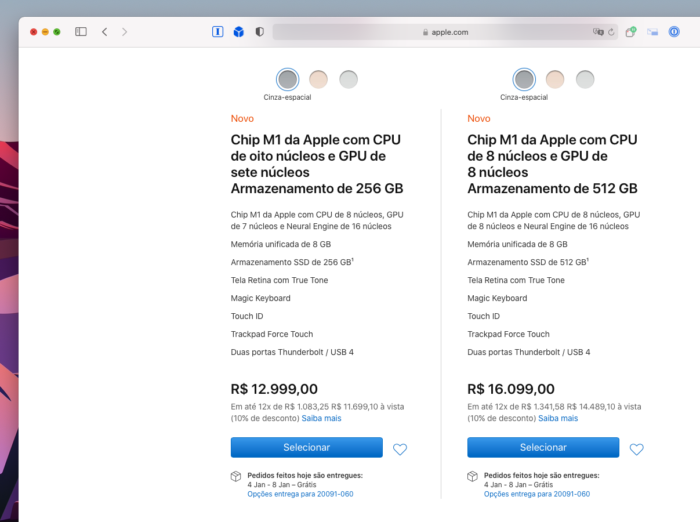 MacBook Apr com Apple M1 na loja da Apple Brasil (Imagem: Reprodução/Tecnoblog)
