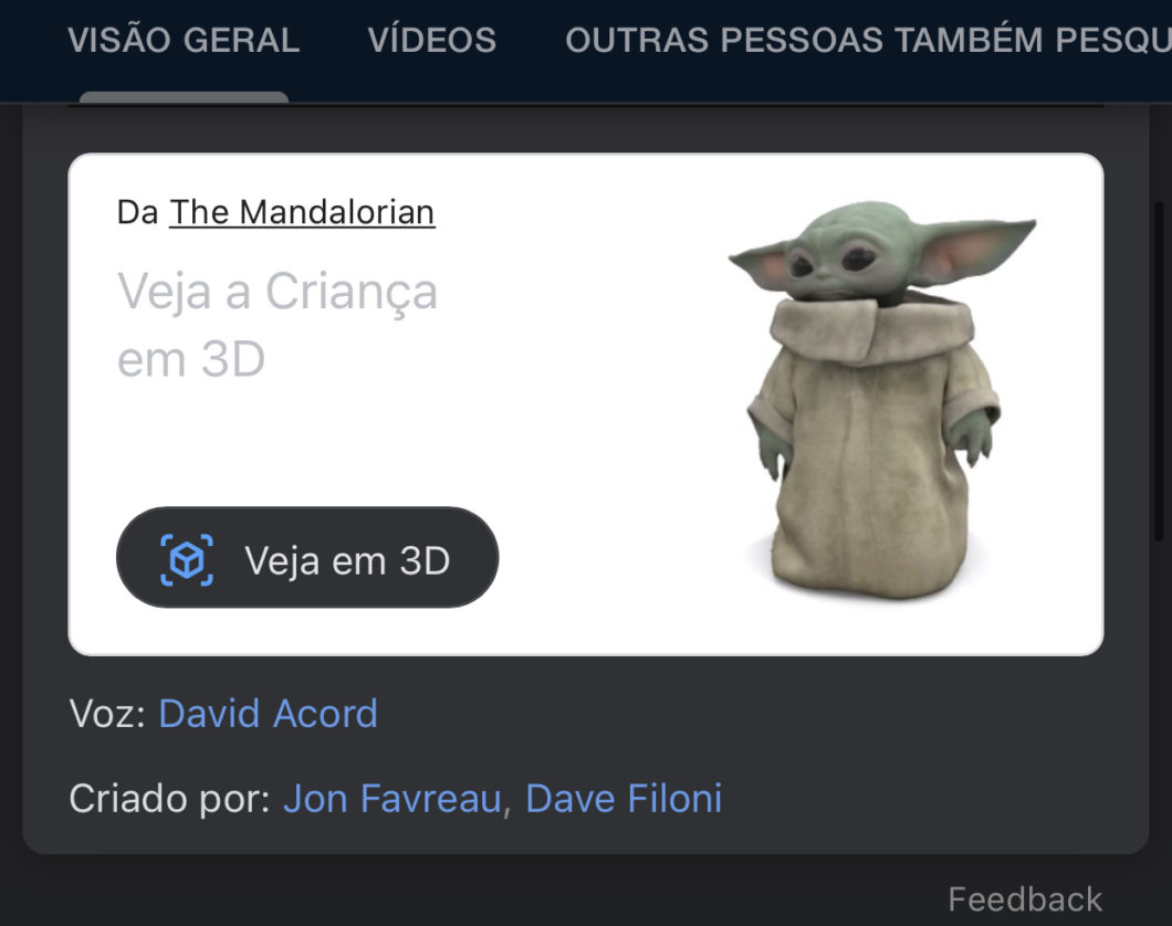 Baby Yoda chega aos bonecos 3D do Google (Imagem: reprodução)