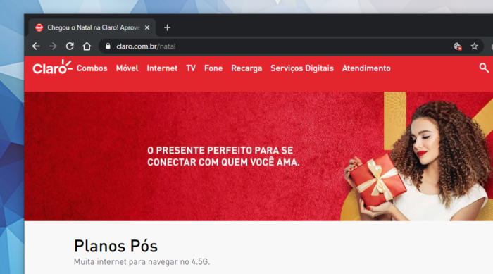 Claro faz promoções de Natal em 2020 (Imagem: Reprodução/Site Claro)