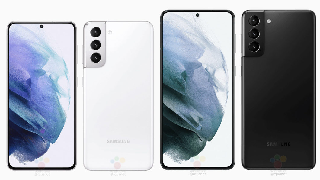 Possíveis Samsung Galaxy S21 e S21+ (Imagem: Reprodução/WinFuture)