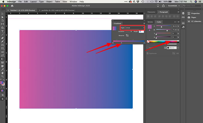 Editando cores gradiente no InDesign