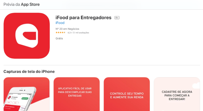 iFood para entregadores na App Store (Imagem: Reprodução/Apple)