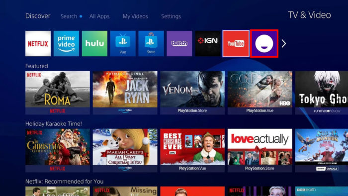 Interface do app "TV e vídeo" do PS4 (Imagem: Reprodução/Sony)