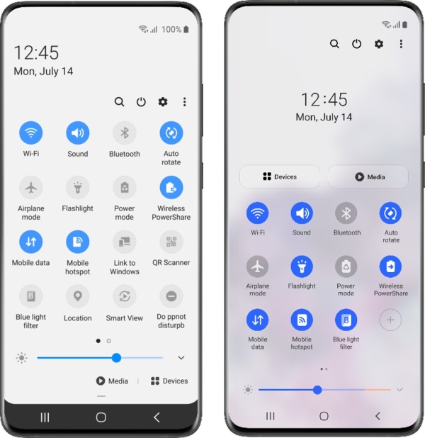 One UI 2.x à esquerda, One UI 3.0 à direita (imagem: divulgação/Samsung)