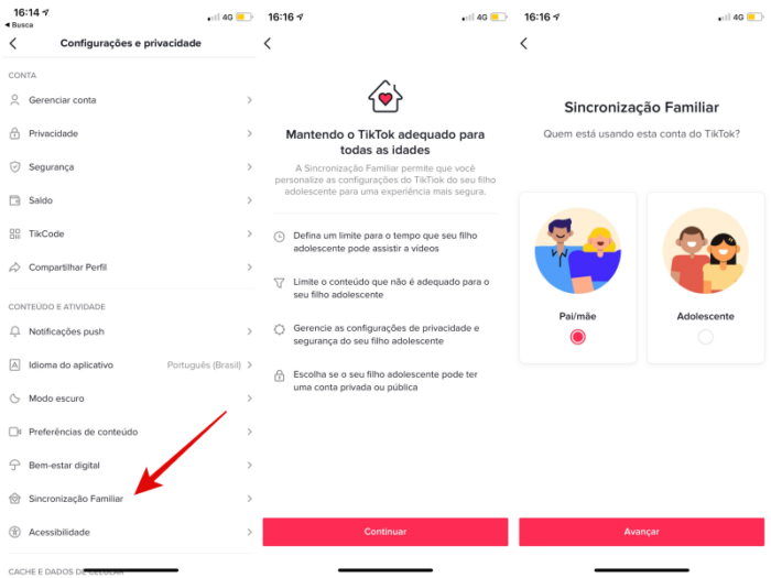 Ativar a Sincronização Familiar no TikTok (Imagem: Reprodução/TikTok)