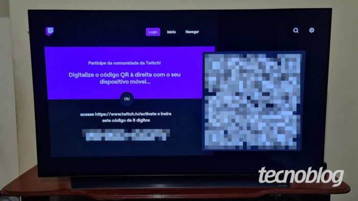 Tela de login do app da Twitch em TVs LG com webOS (Imagem: Ronaldo Gogoni/Tecnoblog)