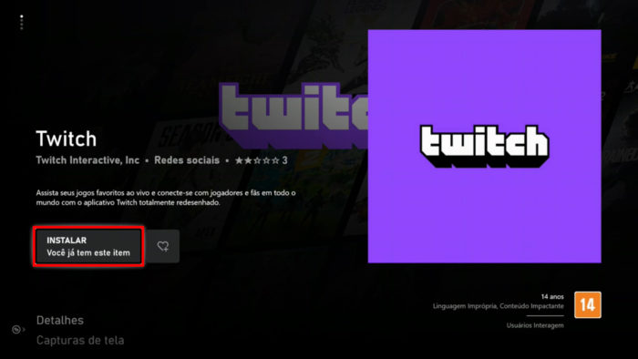 App da Twitch na Microsoft Store do Xbox (Imagem: Reprodução/Microsoft) / como assistir twitch na tv