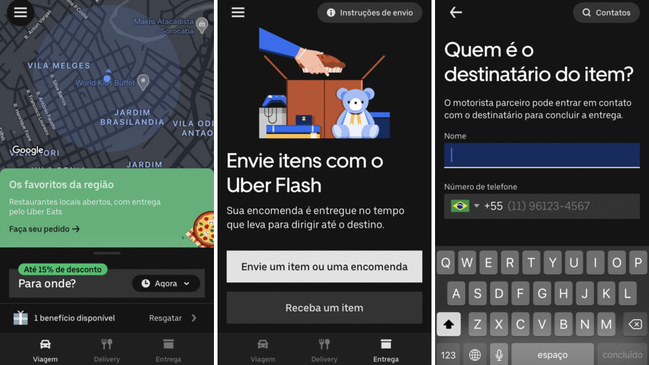 Uber Flash compartilha informações da viagem com o destinatário (Imagem: Divulgação/Uber)