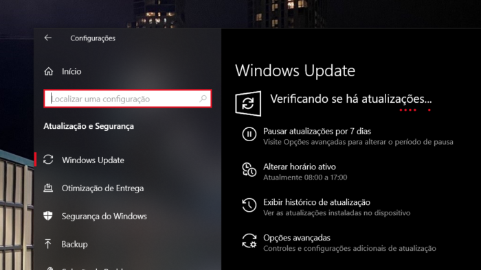 Tela do Windows Update (Imagem: reprodução/Windows 10)