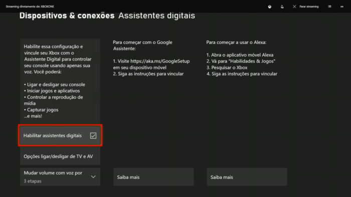 Configurações de assistentes virtuais do Xbox One (Imagem: Reprodução/Microsoft)