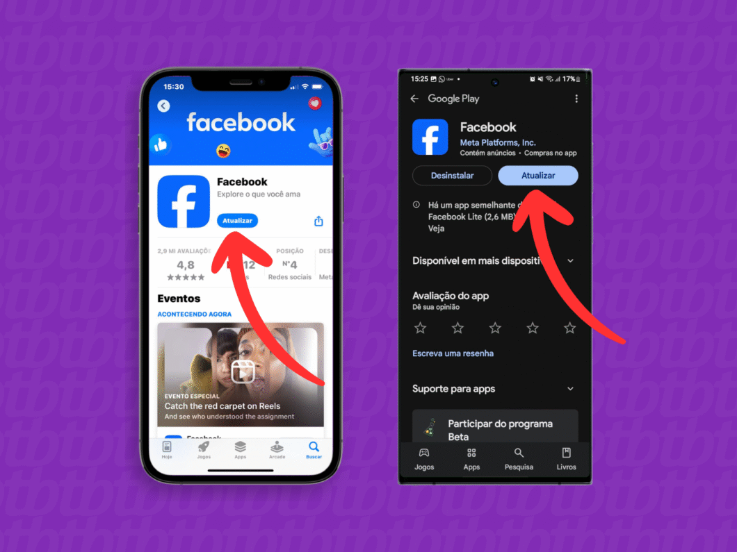 Acesse a loja de app do seu celular para atualizar o aplicativo do Facebook