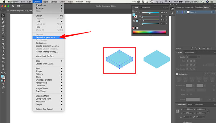 Expandindo a aparência de uma forma no Illustrator