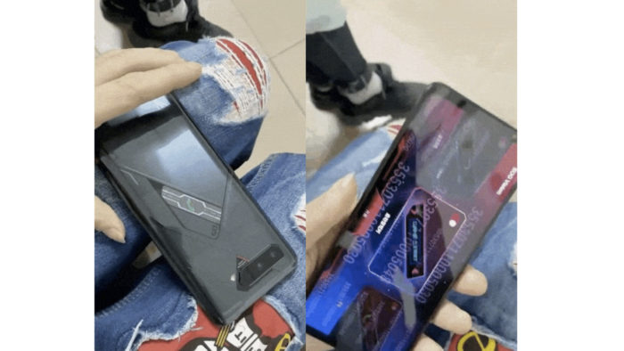 Suposto Asus ROG Phone 5 com tela secundária (Imagem: Reprodução/GSMArena)
