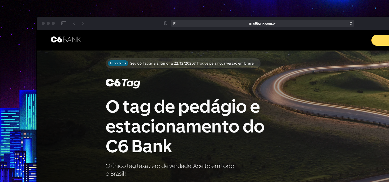 C6 Bank expande tag grátis para funcionar em estacionamentos
