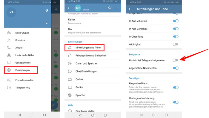 Como desabilitar notificações novos contatos Telegram no Android