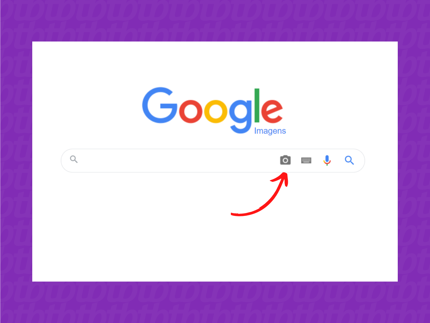 Seta indicando o ícone de câmera no Google Imagens