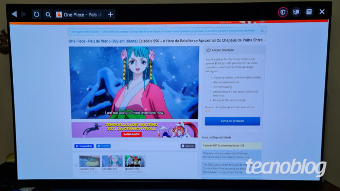 Crunchyroll em navegador nativo de Smart TV (Imagem: Ronaldo Gogoni/Tecnoblog)