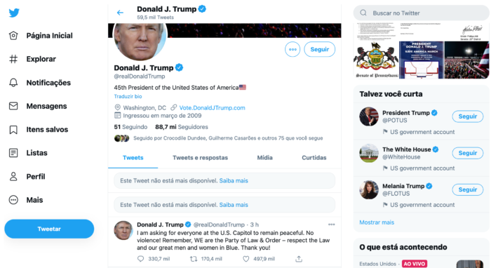 Twitter exige remoção de posts de Trump (Imagem: Reprodução)