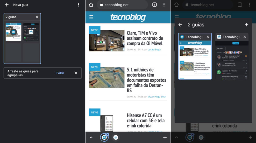 Grupos de abas no Google Chrome para Android (Imagem: Reprodução)