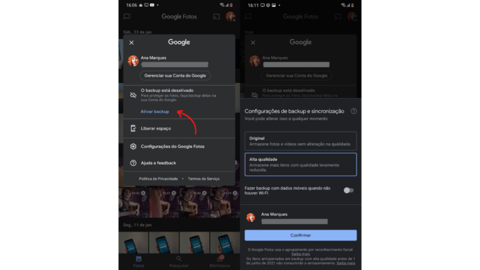 Ativar backup no Google Fotos