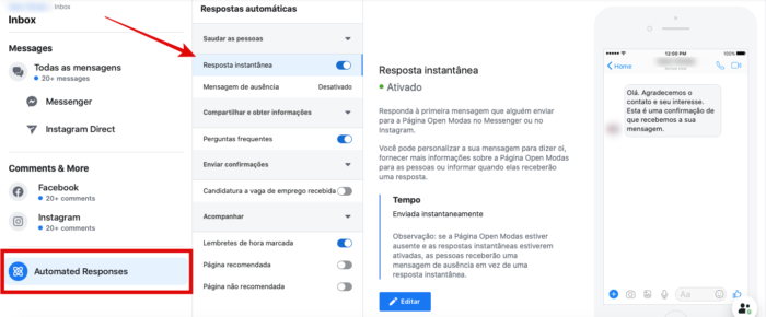 Como configurar a resposta automática no Facebook Messenger (Imagem: Reprodução/Facebook)
