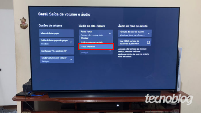 Configurações de áudio do Xbox One (Imagem: Ronaldo Gogoni/Tecnoblog)