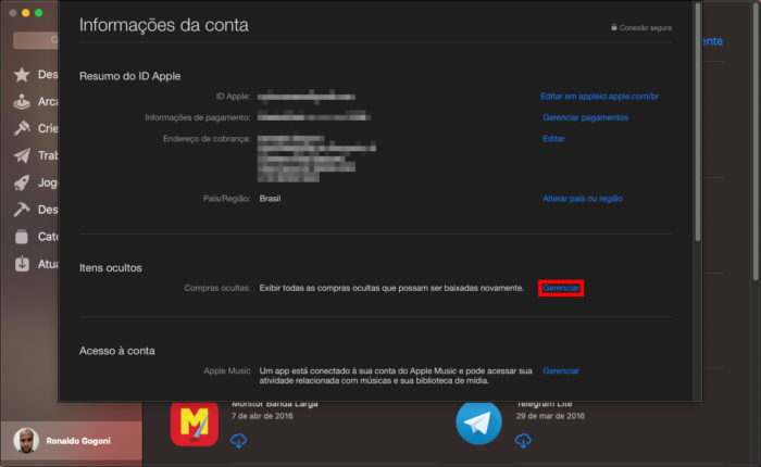 Como visualizar o histórico de downloads/compras do ID Apple