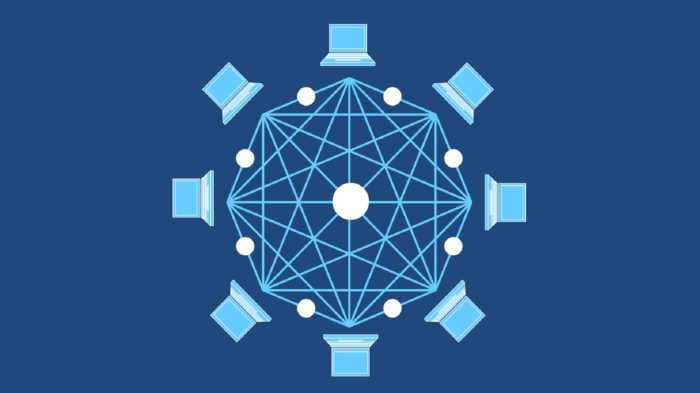 Representação de rede blockchain a partir de uma roda de computadores conectados