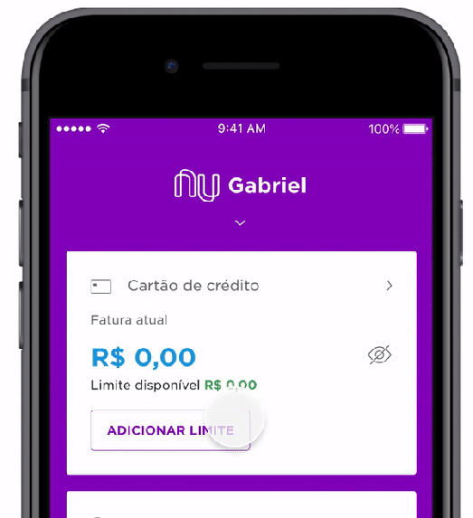 App dá opção de adicionar limite com saldo da conta (Imagem: Reprodução / Nubank)
