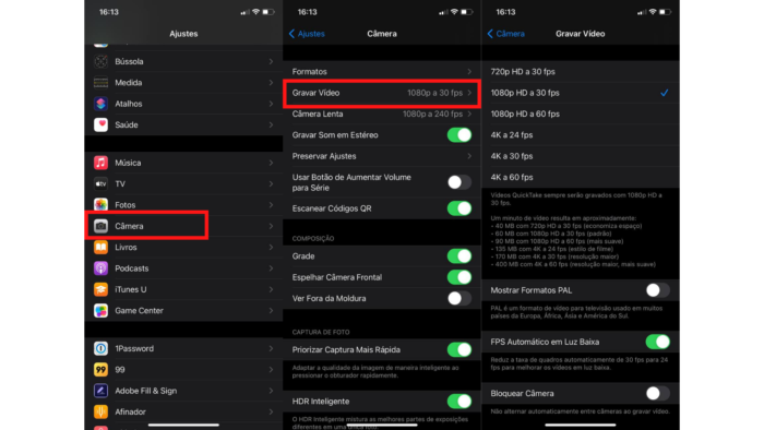 Mudando resolução e formato de vídeo no iPhone