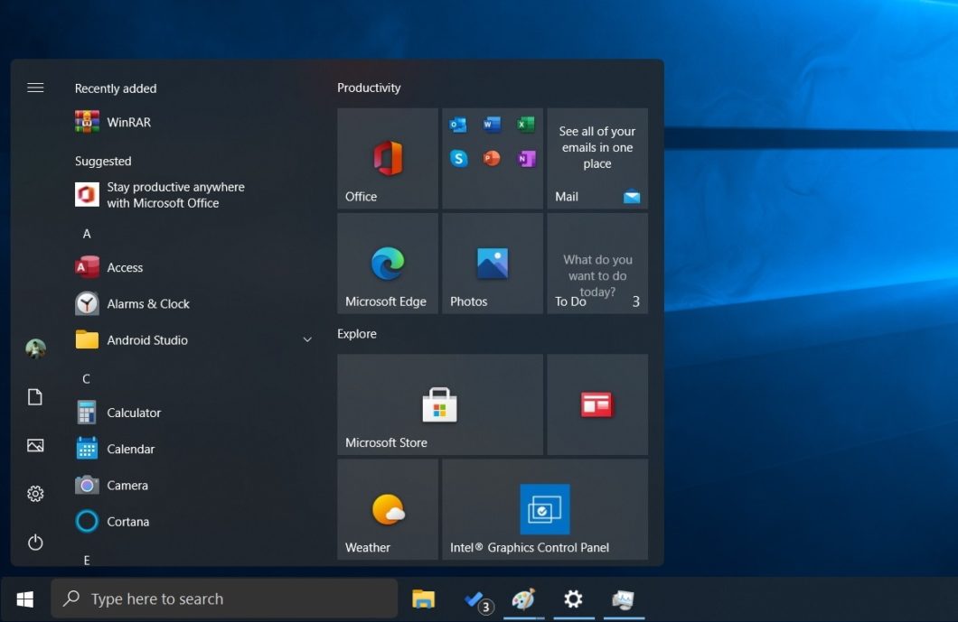 Provável menu Iniciar do Windows 10 21H1 (Imagem: reprodução/Windows Latest)