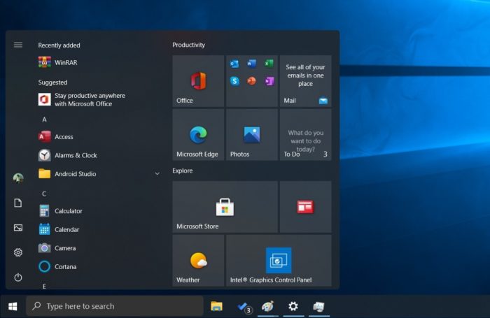 Provável menu Iniciar do Windows 10 21H1 (Imagem: reprodução/Windows Latest)