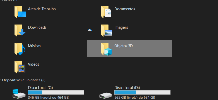 Windows 10 remove atalho inútil para pasta Objetos 3D após atualização